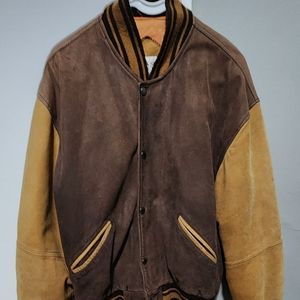 Men's vintage suede varsity bomber jacket